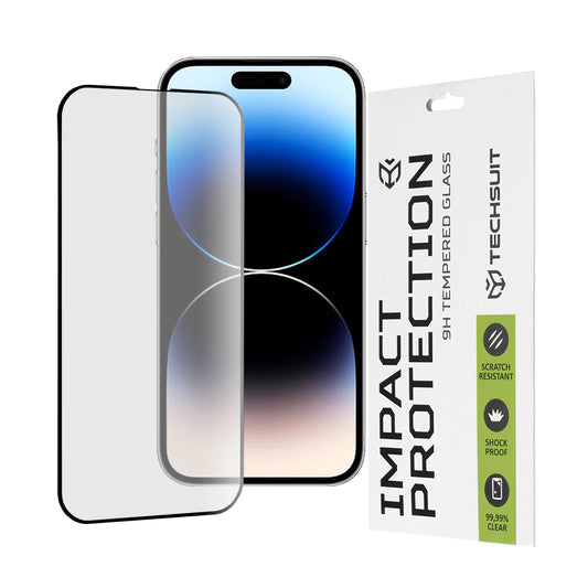 Techsuit-näytönsuoja Apple iPhone 14 Pro:lle, karkaistu lasi, täyshartsi, 111D, musta