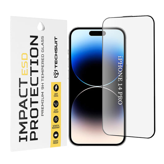 Techsuit-näytönsuoja Apple iPhone 14 Pro:lle, karkaistu lasi, täysiliimainen, musta