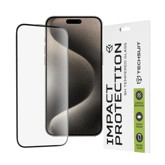 Techsuit-näytönsuoja Apple iPhone 15 Pro Maxille, karkaistu lasi, täyshartsi, 111D, musta