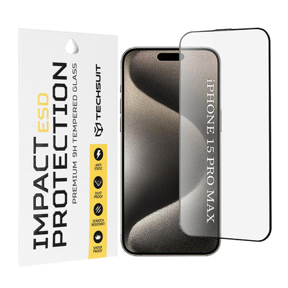 Techsuit-näytönsuoja Apple iPhone 15 Pro Maxille, karkaistu lasi, täysiliimainen, musta