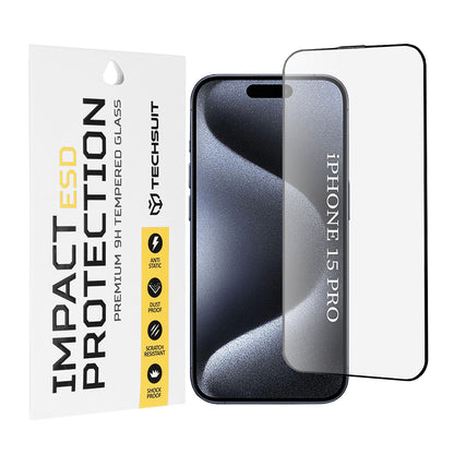 Techsuit-näytönsuoja Apple iPhone 15 Prolle, karkaistu lasi, täysiliimainen, musta