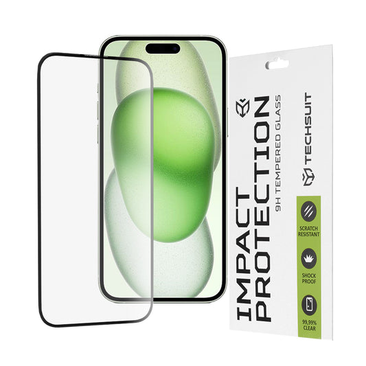 Techsuit-näytönsuoja Apple iPhone 16 Plus / 15 Plus -puhelimelle, karkaistu lasi, täysiliima, 111D, musta