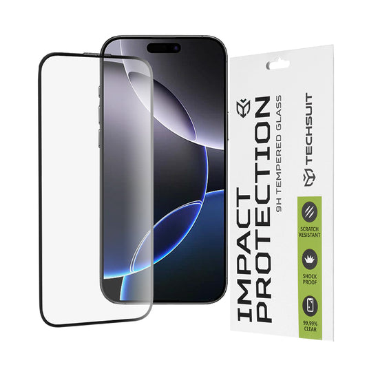 Techsuit-näytönsuoja Apple iPhone 16 Pro Maxille, karkaistu lasi, täysiliima, 111D, musta