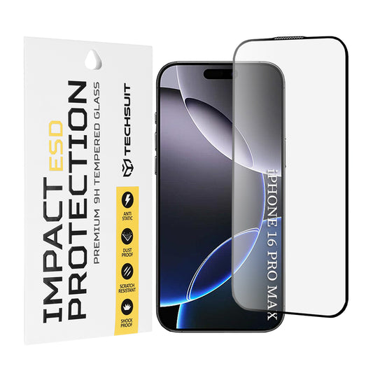 Techsuit-näytönsuoja Apple iPhone 16 Pro Maxille, karkaistu lasi, täysiliimainen, musta