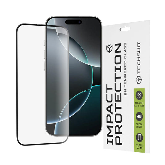 Techsuit-näytönsuoja Apple iPhone 16 Pro:lle, karkaistu lasi, täyshartsi, 111D, musta