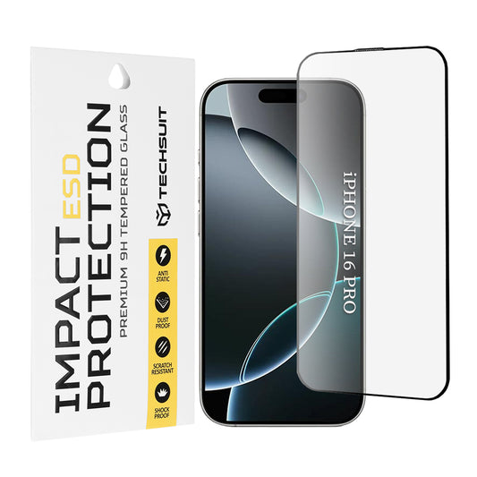 Techsuit-näytönsuoja Apple iPhone 16 Prolle, karkaistu lasi, täysiliimainen, musta