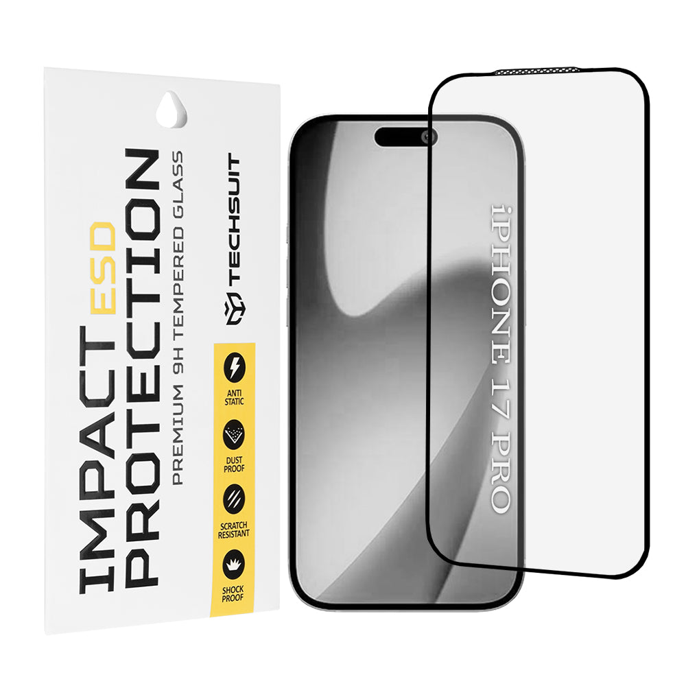 Techsuit-näytönsuojakalvo Apple iPhone 17 Prolle, Panssarilasi, Full Glue, Musta