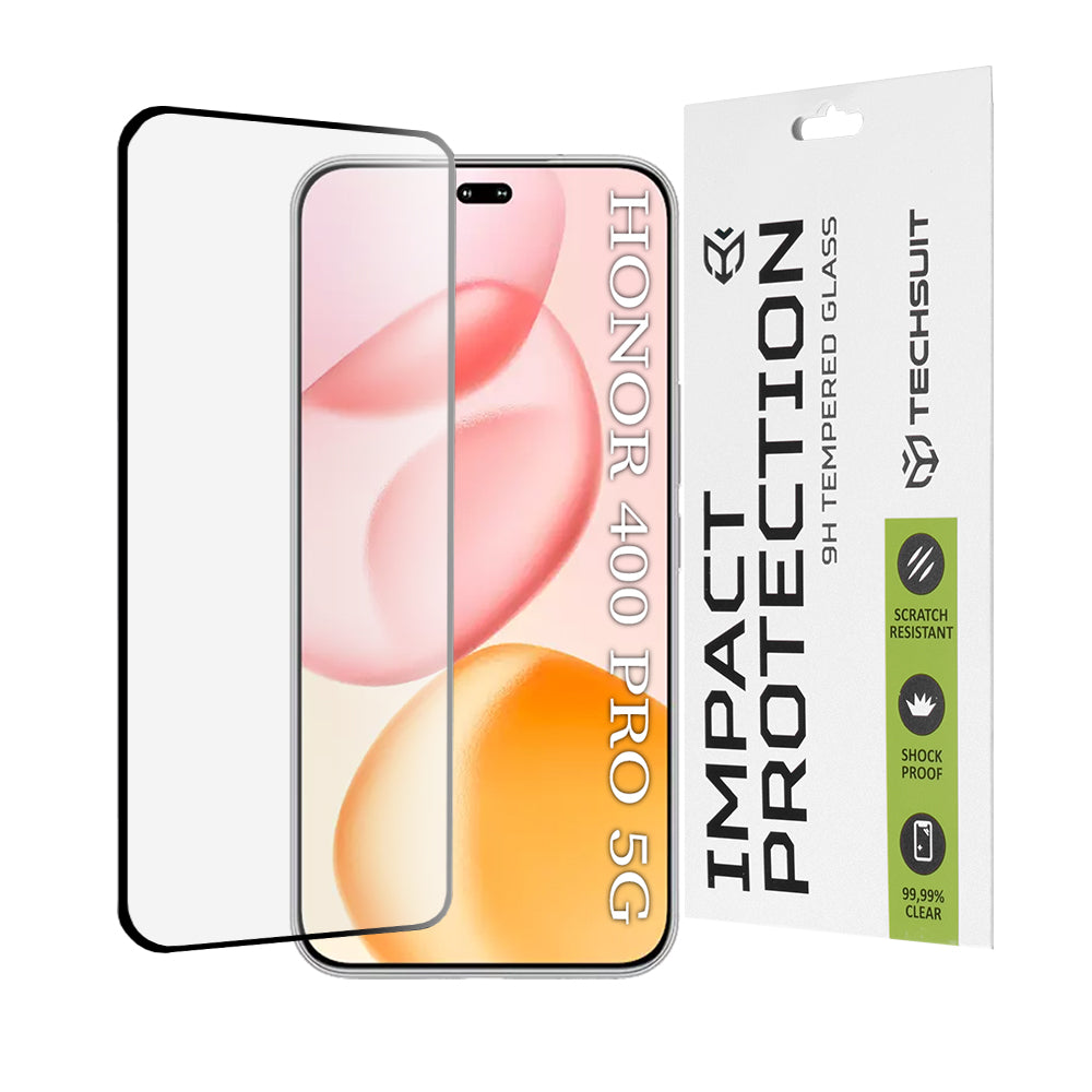 Techsuit-näytönsuoja Honor 400 Pro:lle, karkaistu lasi, täysiliima, 111D, musta
