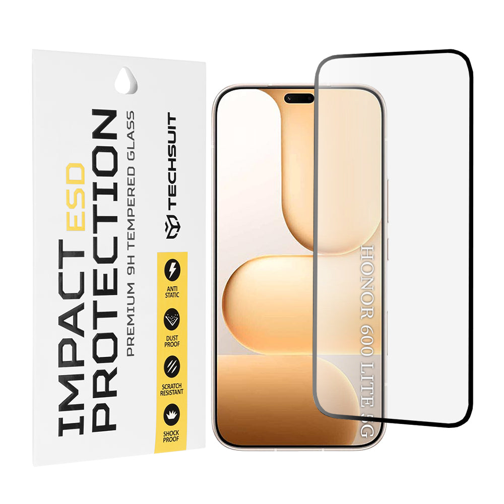 Techsuit-suojakalvo Honor 600 Lite -puhelimelle, Panssarilasi, Täysliima, Musta