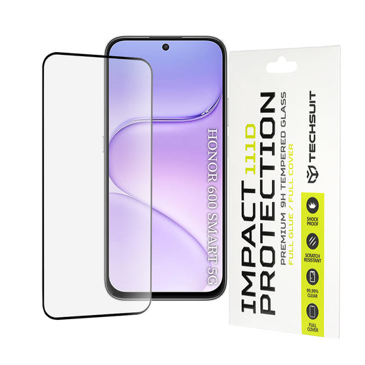 Techsuit-näytönsuoja Honor 600 Smartille, karkaistu lasi, täysiliima, 111D, musta