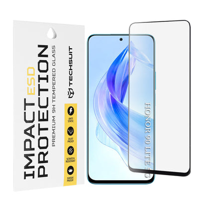 Techsuit-näytönsuoja Honor 90 Litelle, karkaistu lasi, täysiliima, musta