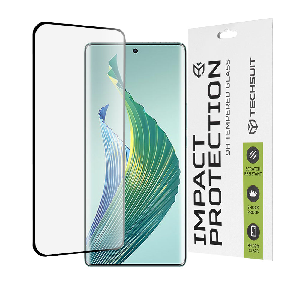 Techsuit-näytönsuoja Honor Magic5 Lite -puhelimelle, karkaistu lasi, täysiliimainen, 111D, musta