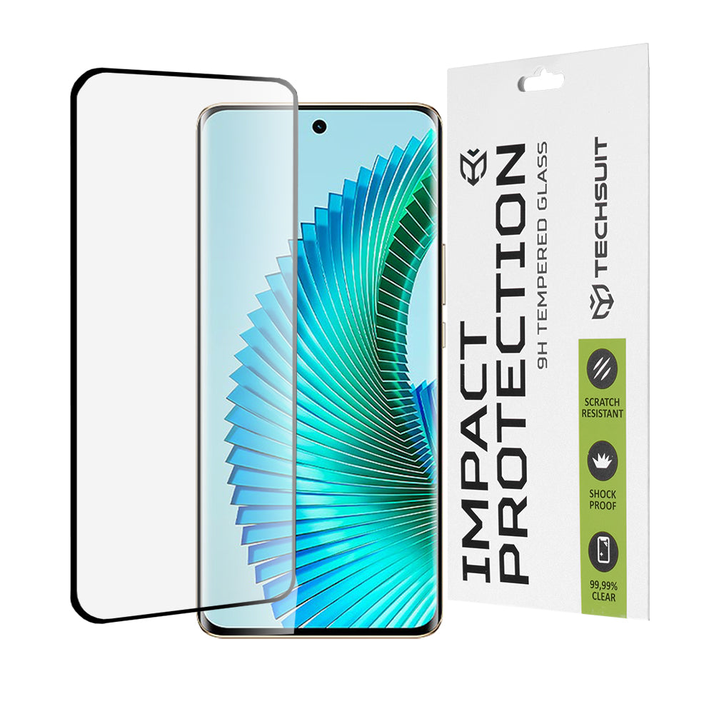 Techsuit-näytönsuoja Honor Magic6 Lite -puhelimelle, karkaistu lasi, täysiliimainen, 111D, musta