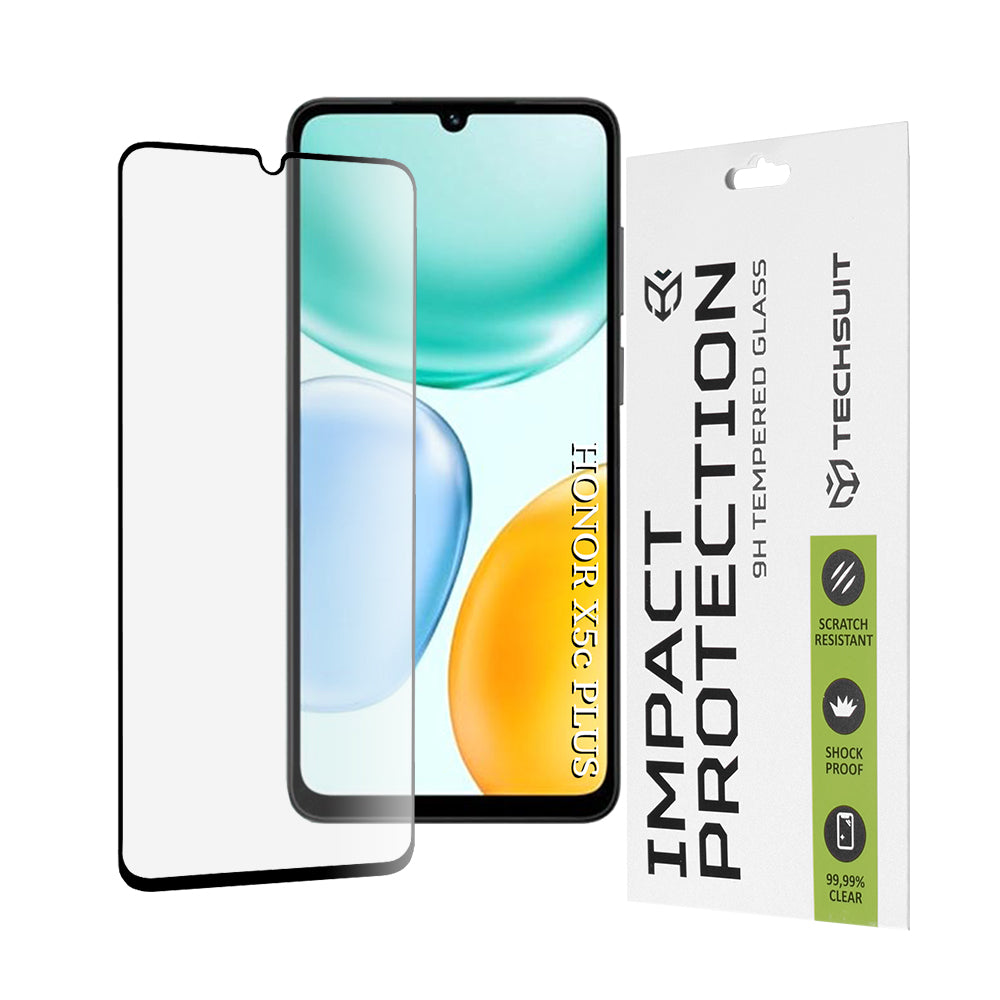 Techsuit-suojakalvo Honor X5c Plus -puhelimelle, Panssarilasi, Full Glue, 111D, Musta