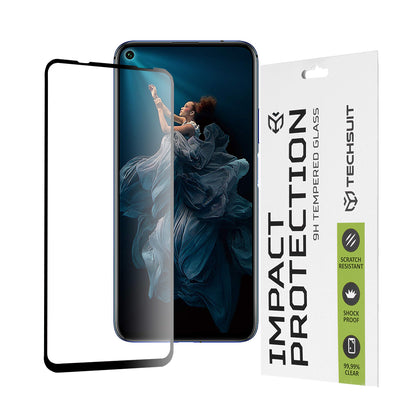 Techsuit-näytönsuoja Huawei Mate 30 Lite / nova 5T / Honor 20 / 20 Pro -puhelimille, karkaistu lasi, täyshartsi, 111D, musta
