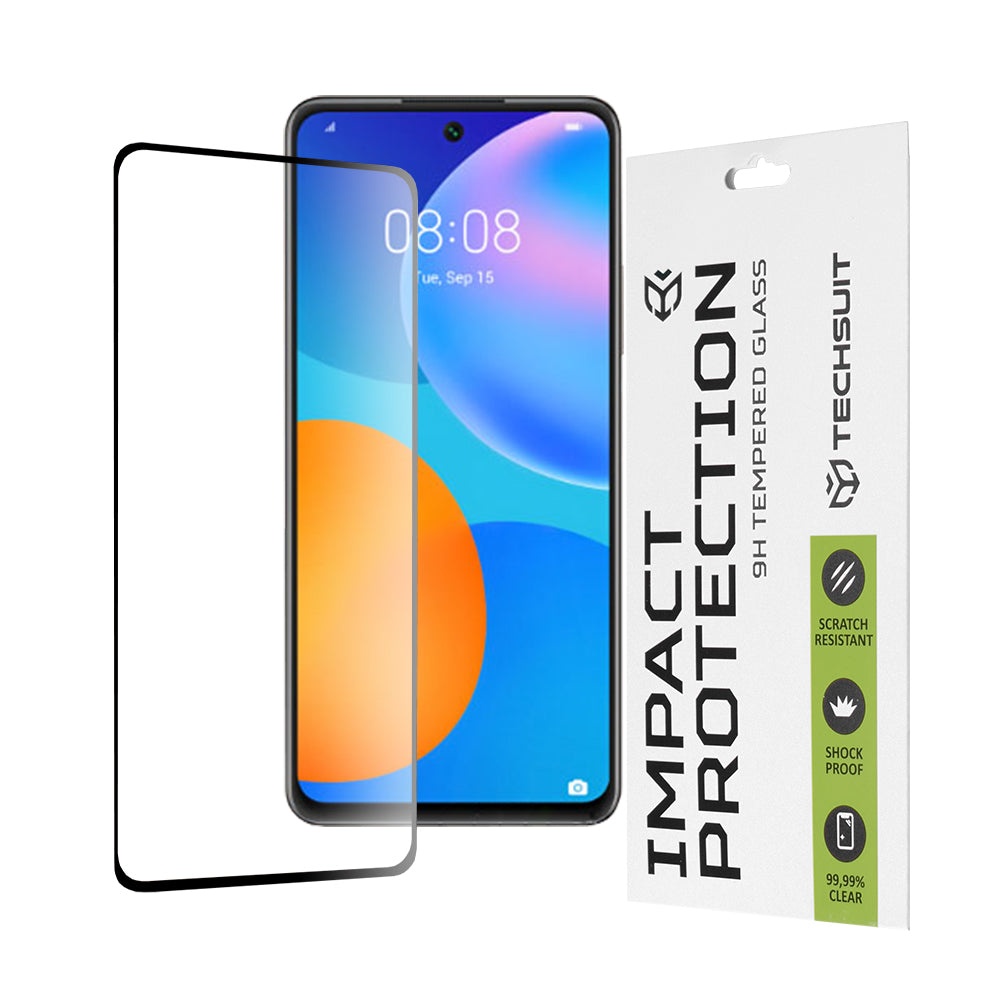 Techsuit-näytönsuoja Huawei P smart 2021:lle, karkaistu lasi, täysiliima, 111D, musta