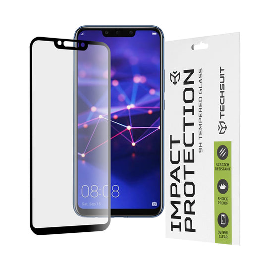 Techsuit-näytönsuoja Huawei P Smart+ 2019 / Mate 20 Lite / nova 3 / nova 3i -puhelimille, karkaistu lasi, täyshartsi, 111D, musta