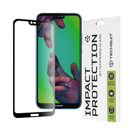 Techsuit-näytönsuoja Huawei P20 Lite -puhelimelle, karkaistu lasi, täysiliimainen, 111D, musta