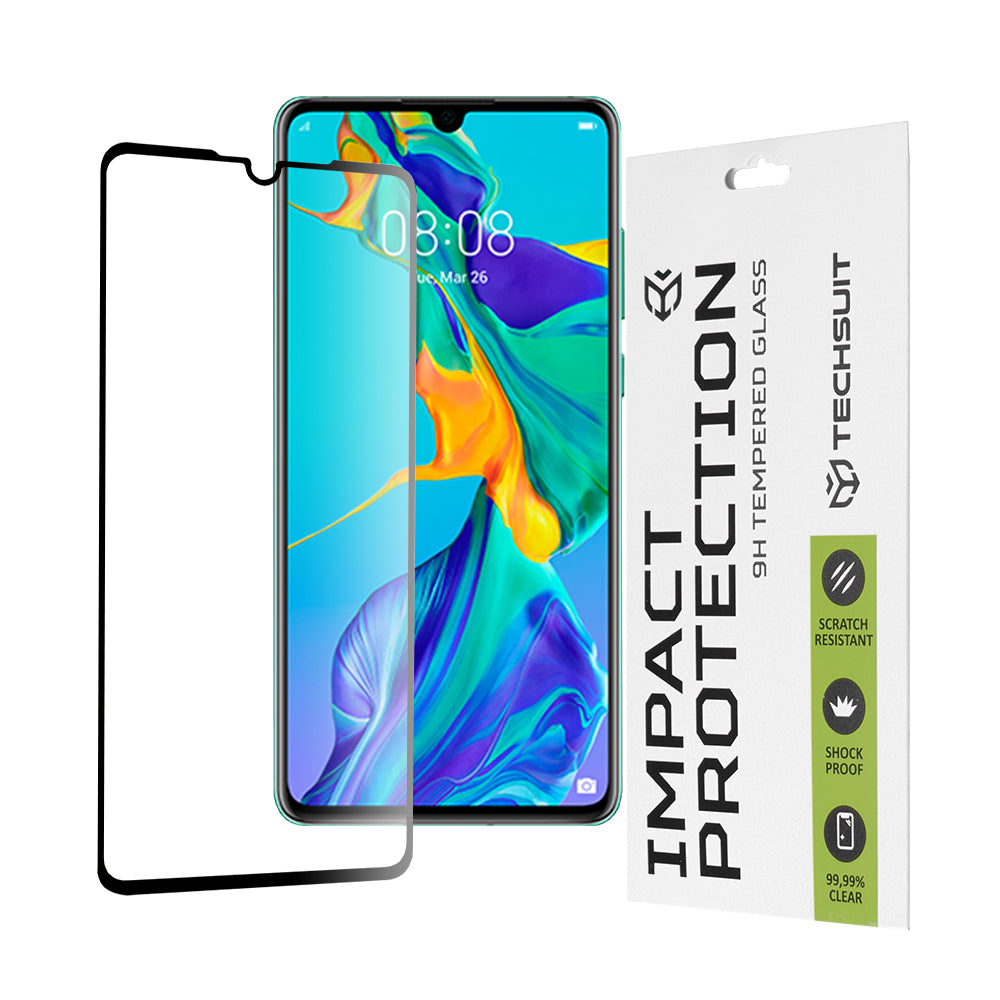 Techsuit Screen Protector Film for Huawei P30, Tempered Glass, Full Glue, 111D, Black