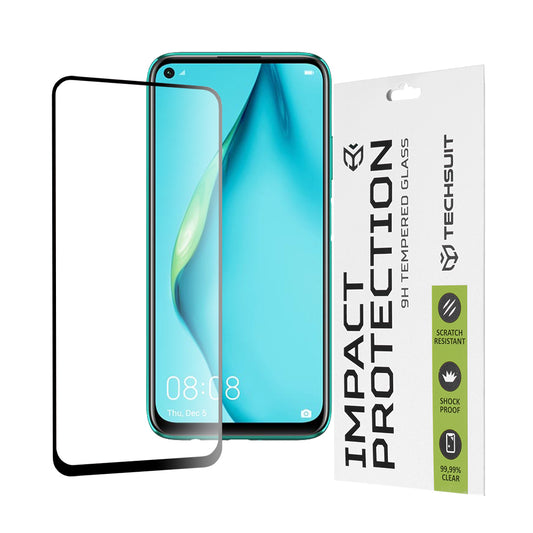 Techsuit-näytönsuoja Huawei P40 lite 4G / P20 lite (2019) -puhelimelle, karkaistu lasi, täysiliimainen, 111D, musta