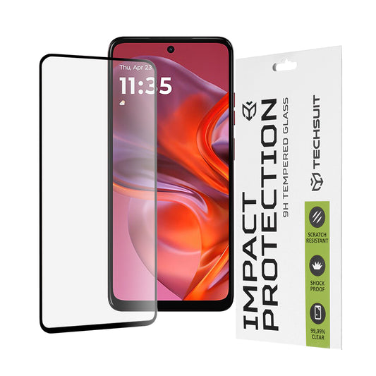 Techsuit-näytönsuoja Motorola Moto E15 / G05:lle, karkaistu lasi, täysiliima, 111D, musta