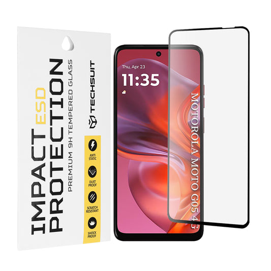 Techsuit-näytönsuoja Motorola Moto E15 / G05:lle, karkaistu lasi, täysiliimainen, musta