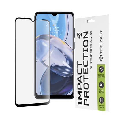 Techsuit Screen Protector Film for Motorola Moto E22i / E22, Tempered Glass, Full Glue, 111D, Black