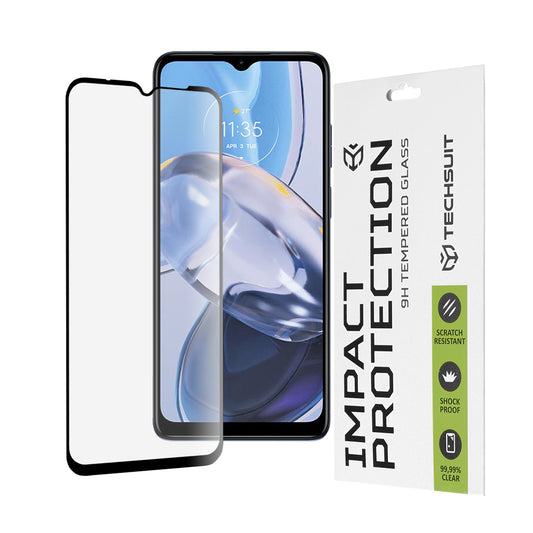 Techsuit-näytönsuoja Motorola Moto E22i / E22:lle, karkaistu lasi, täyshartsi, 111D, musta