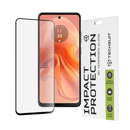 Techsuit-näytönsuoja Motorola Moto G04s / E14 / G24 Power / G04 / G24 -puhelimille, karkaistu lasi, täysiliimainen, 111D, musta