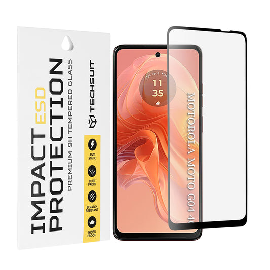 Techsuit-näytönsuoja Motorola Moto G04s / E14 / G24 Power / G04 / G24 -puhelimille, karkaistu lasi, täysiliimainen, musta