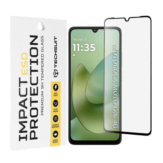 Näytönsuojakalvo Techsuit Motorola Moto G06 Power / G06:lle, Panssarilasi, Täysliima, Musta