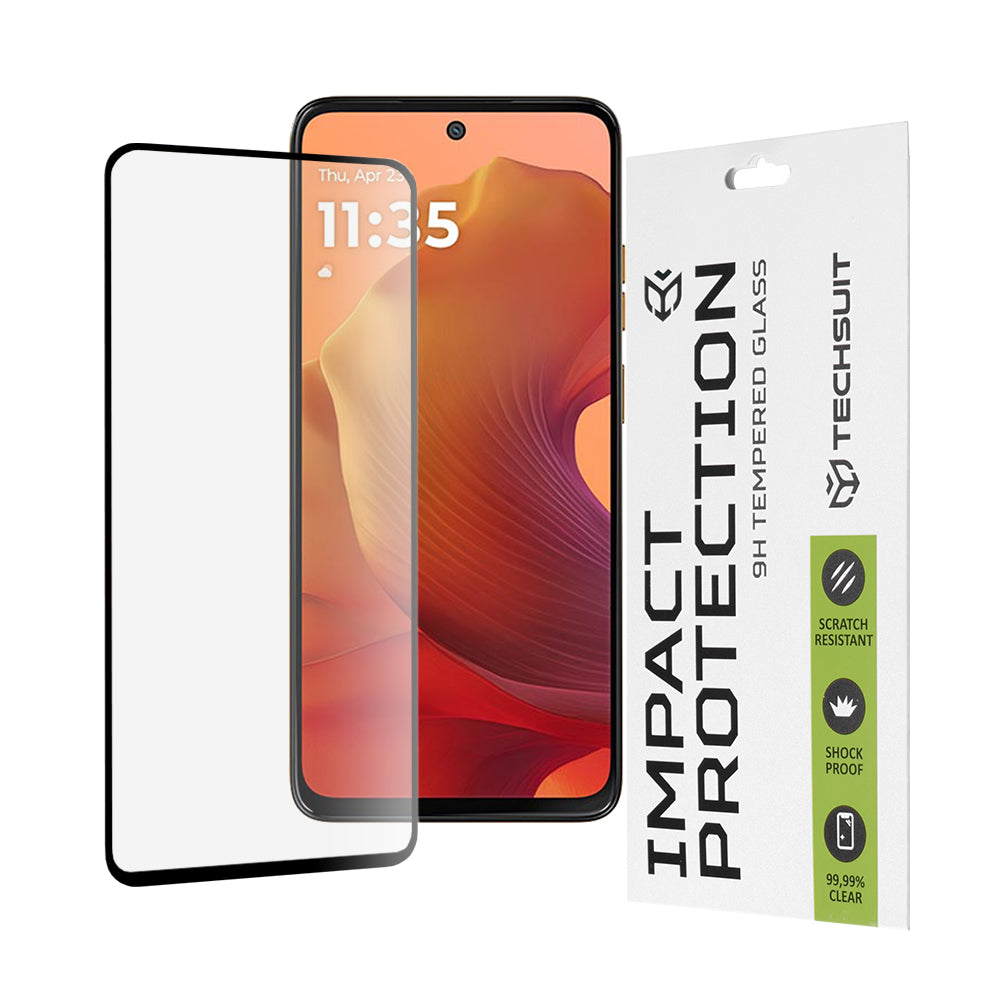 Techsuit-näytönsuoja Motorola Moto G15 / G15 Powerille, karkaistu lasi, täysiliimainen, 111D, musta