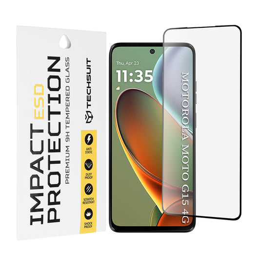 Techsuit-näytönsuoja Motorola Moto G15 / G15 Power -puhelimelle, karkaistu lasi, täysiliimainen, musta