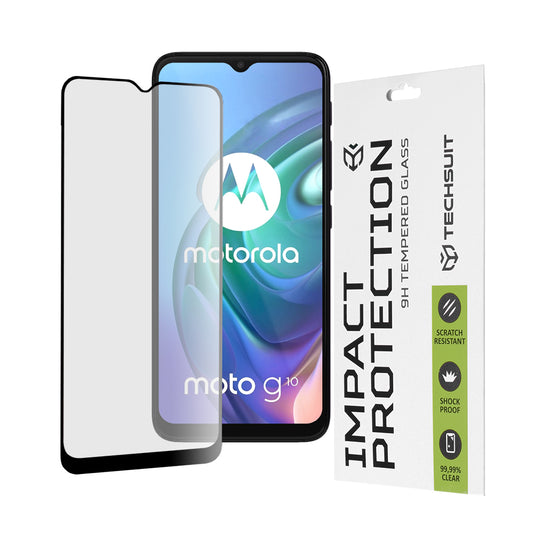 Techsuit-näytönsuoja Motorola Moto G30 / G20 / G10 / E7 Plus / G9 Play -puhelimille, karkaistu lasi, täysiliimainen, 111D, musta