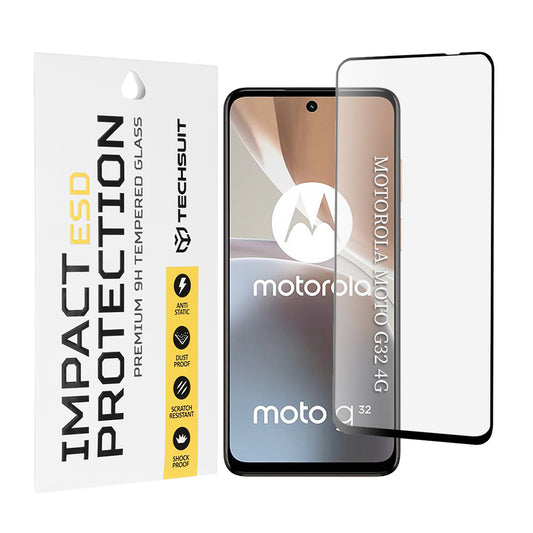 Techsuit-näytönsuoja Motorola Moto G32:lle, karkaistu lasi, täysiliimainen, musta