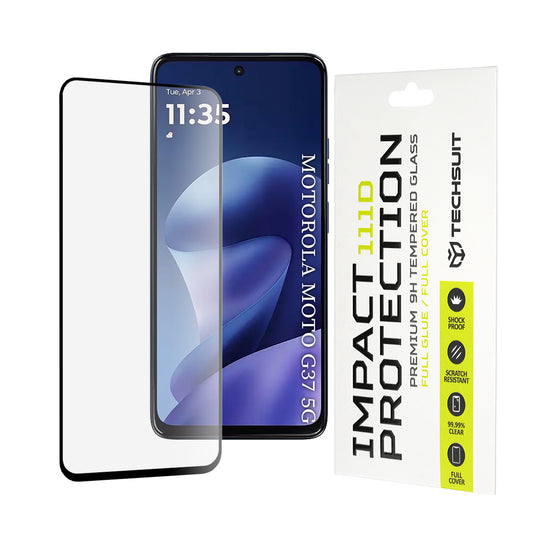 Techsuit-näytönsuoja Motorola Moto G47 / G37 Power / G37 -puhelimelle, karkaistu lasi, täysiliima, 111D, musta