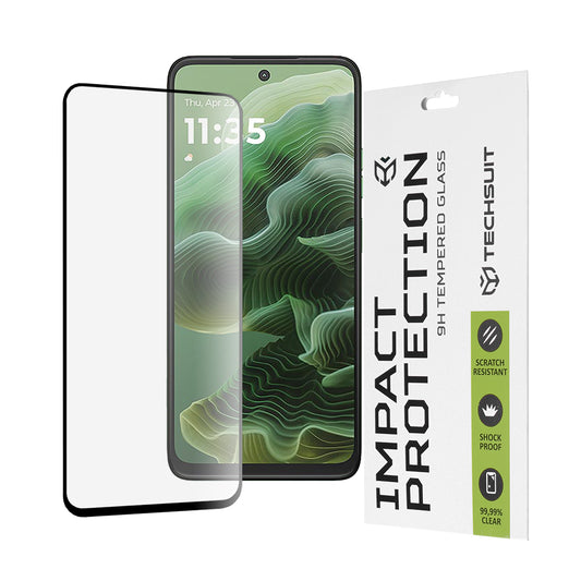 Techsuit-näytönsuoja Motorola Moto G56 / G35:lle, karkaistu lasi, täyshartsi, 111D, musta
