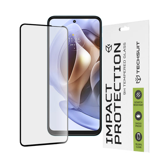 Techsuit-näytönsuoja Motorola Moto G62 5G / G31 / G41 / G71 5G:lle, karkaistu lasi, täysiliimainen, 111D, musta
