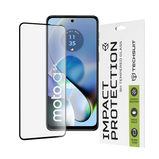 Techsuit-näytönsuoja Motorola Moto G64 / G54 Power Edition / G14 / G54 -puhelimille, karkaistu lasi, täyshartsi, 111D, musta