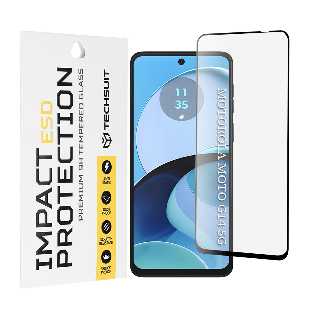 Techsuit-näytönsuoja Motorola Moto G64 / G54 Power Edition / G14 / G54 -puhelimille, karkaistu lasi, täysiliimainen, musta