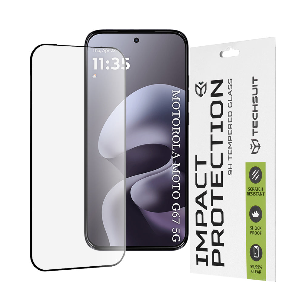 Techsuit-näytönsuojakalvo Motorola Moto G77 / G67 -puhelimille, Panssarilasi, Full Glue, 111D, Musta