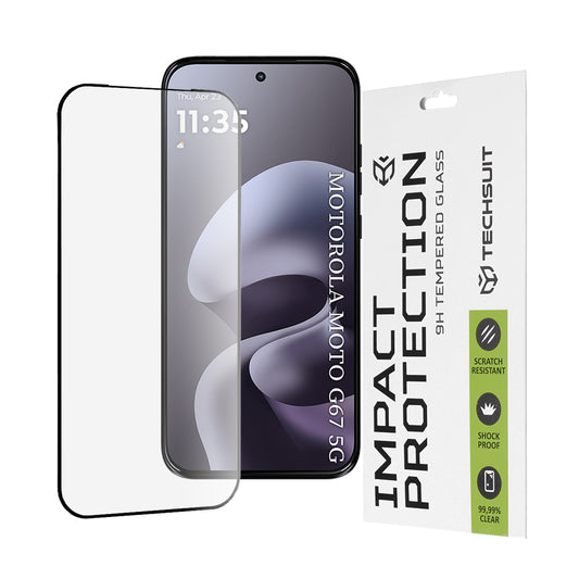Techsuit-näytönsuojakalvo Motorola Moto G77 / G67 -puhelimille, Panssarilasi, Full Glue, 111D, Musta