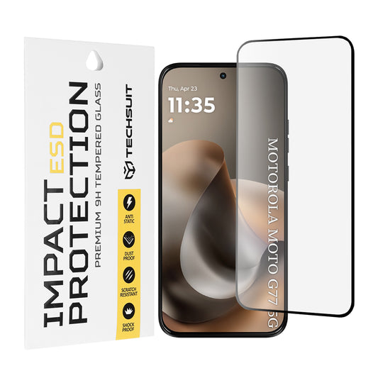Techsuit-näytönsuoja Motorola Moto G77 / G67:lle, karkaistu lasi, täysiliimainen, musta