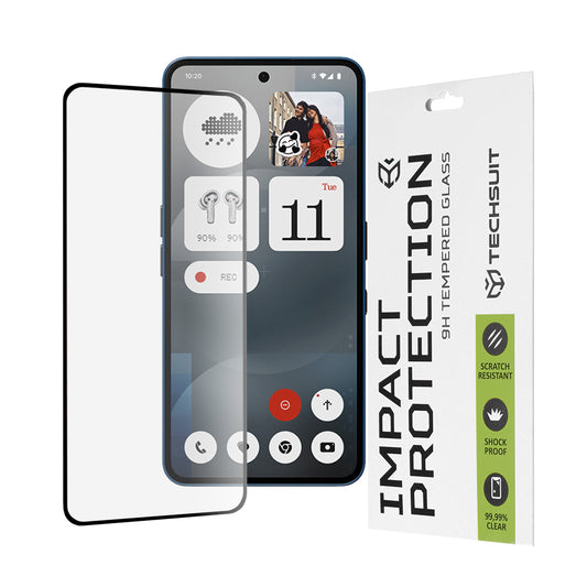 Techsuit-näytönsuoja Nothing Phone (3a) / Phone (3a) Pro -puhelimelle, karkaistu lasi, täyshartsi, 111D, musta
