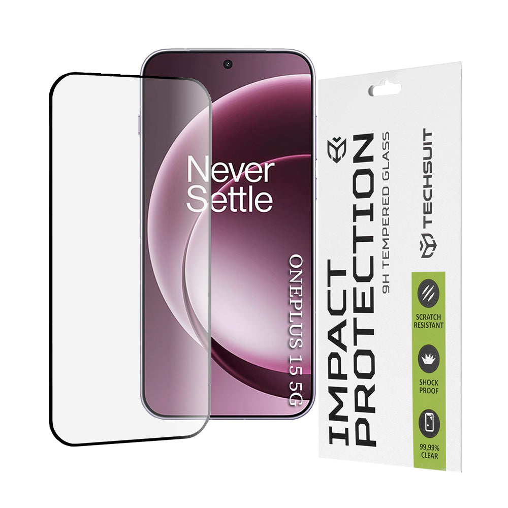 Techsuit-suojakalvo OnePlus 15:lle, Panssarilasi, Full Glue, 111D, Musta