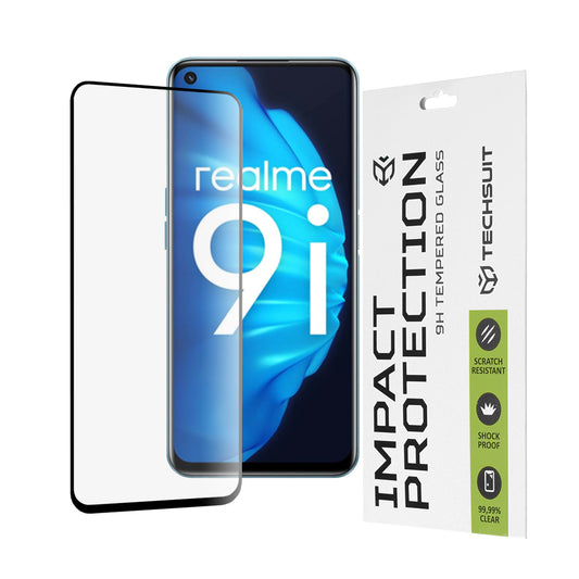 Techsuit-näytönsuoja OnePlus Nord CE 2 Lite 5G / Realme Narzo 50 / 9 5G / 9i / 9 Pro -puhelimille, karkaistu lasi, täysiliima, 111D, musta