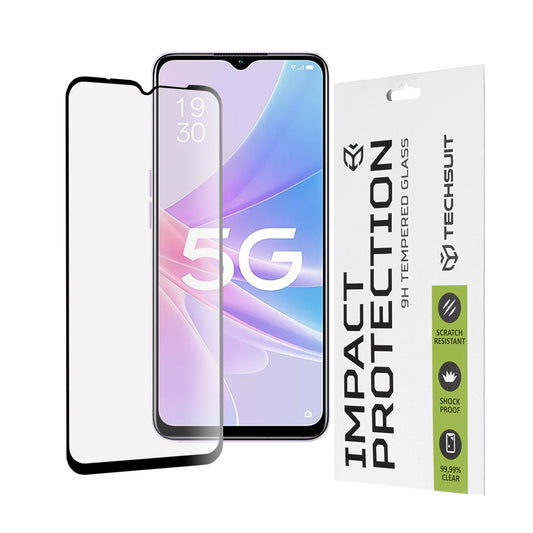 Techsuit-näytönsuoja Oppo A58 5G / A78 5G:lle, karkaistu lasi, täysiliima, 111D, musta