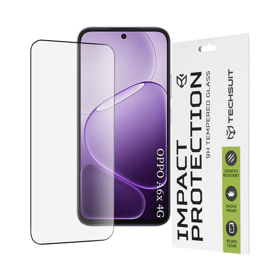 Techsuit-näytönsuojakalvo Oppo A6x 4G / A6x -puhelimelle, Karkaistu lasi, Full Glue, 111D, Musta