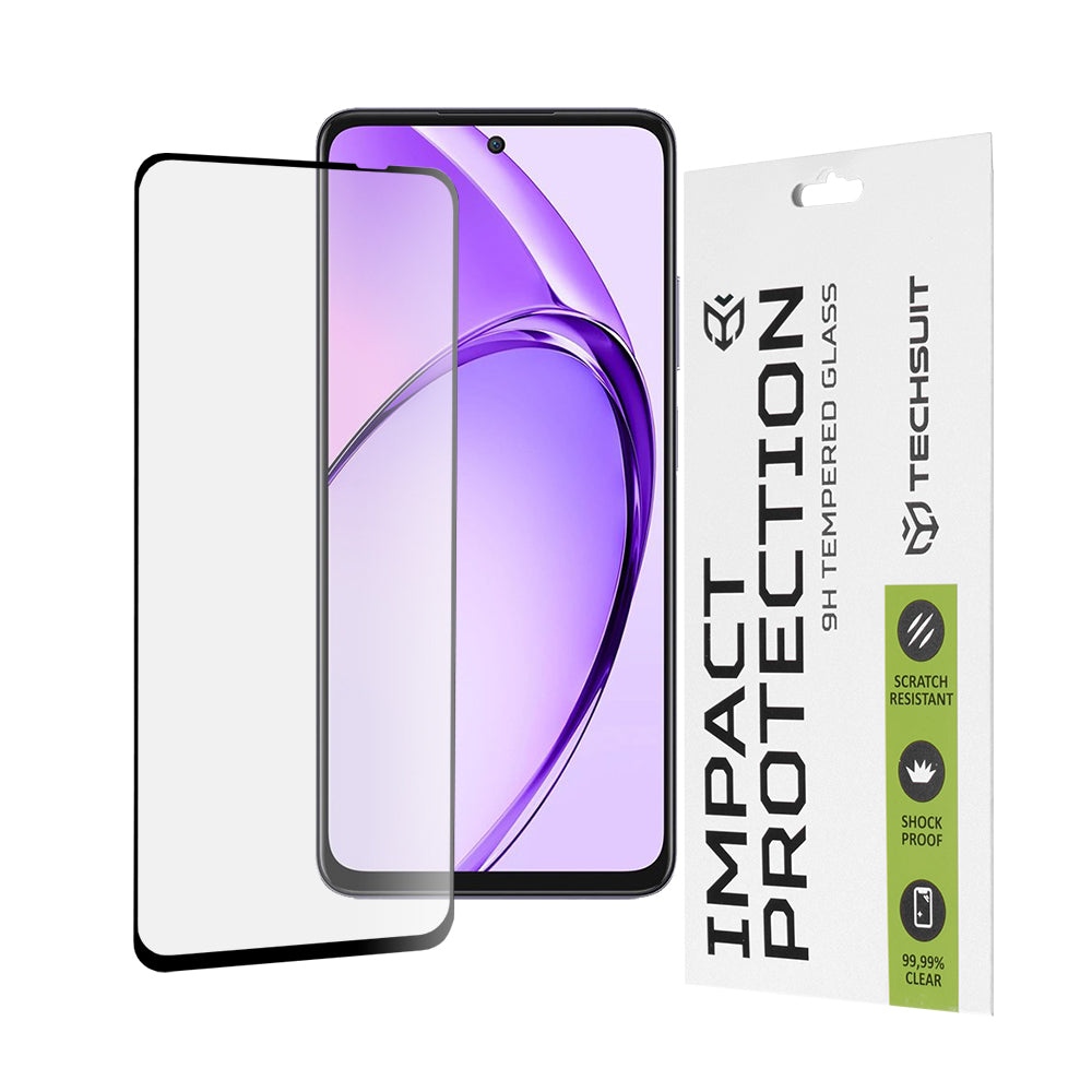 Techsuit-näytönsuoja Oppo A80:lle, karkaistu lasi, täysiliimainen, 111D, musta