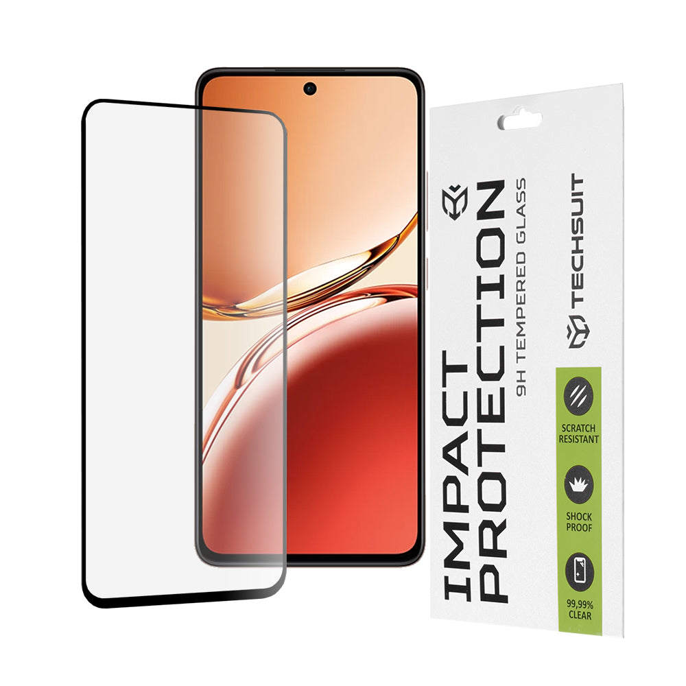 Techsuit-näytönsuoja Oppo Reno12 FS 5G / Reno12 FS 4G / Reno12 F 4G / Reno12 F -puhelimille, karkaistu lasi, täysiliima, 111D, musta